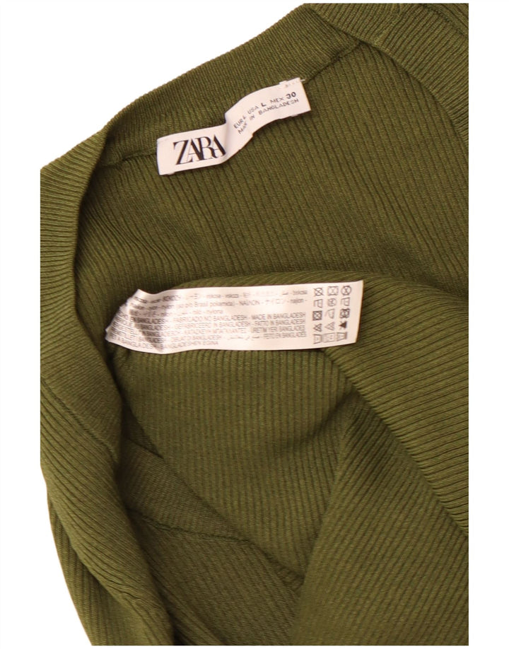 Top crop ZARA pentru femei cu mânecă lungă UK 14 mare kaki viscoză