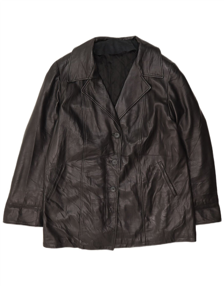 Jachetă vintage din piele cu 3 nasturi pentru femei UK 18 XL Negru