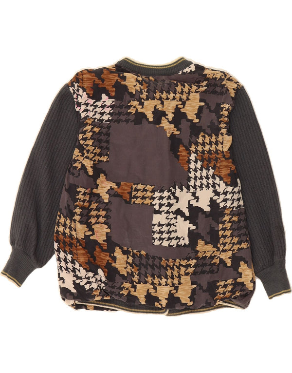 GIBI Pulover Crop Cardigan pentru Damă UK 16 Mare Lână virgină geometrică gri