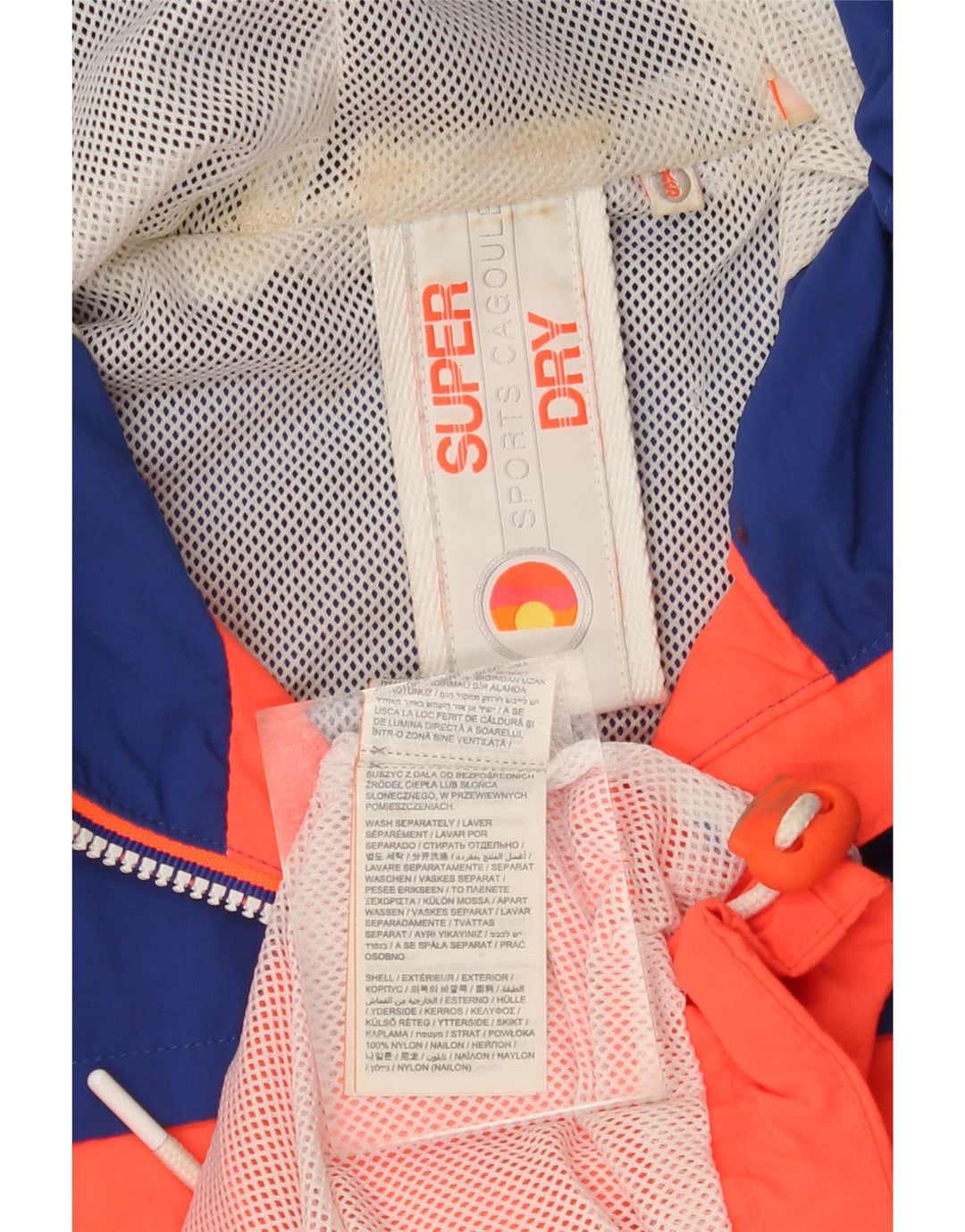 SUPERDRY Jachetă de ploaie cu glugă pentru bărbați UK 34 XS Orange Colorblock Nylon