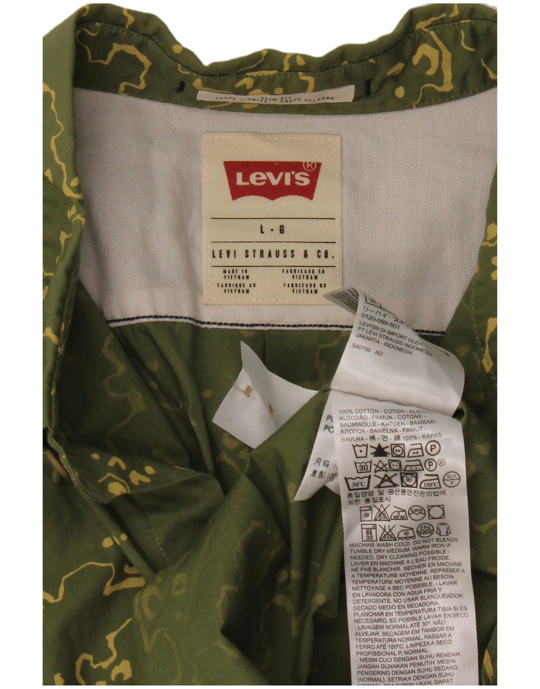 Cămașă Levi's Slim Fit pentru bărbați, bumbac camuflaj verde mare
