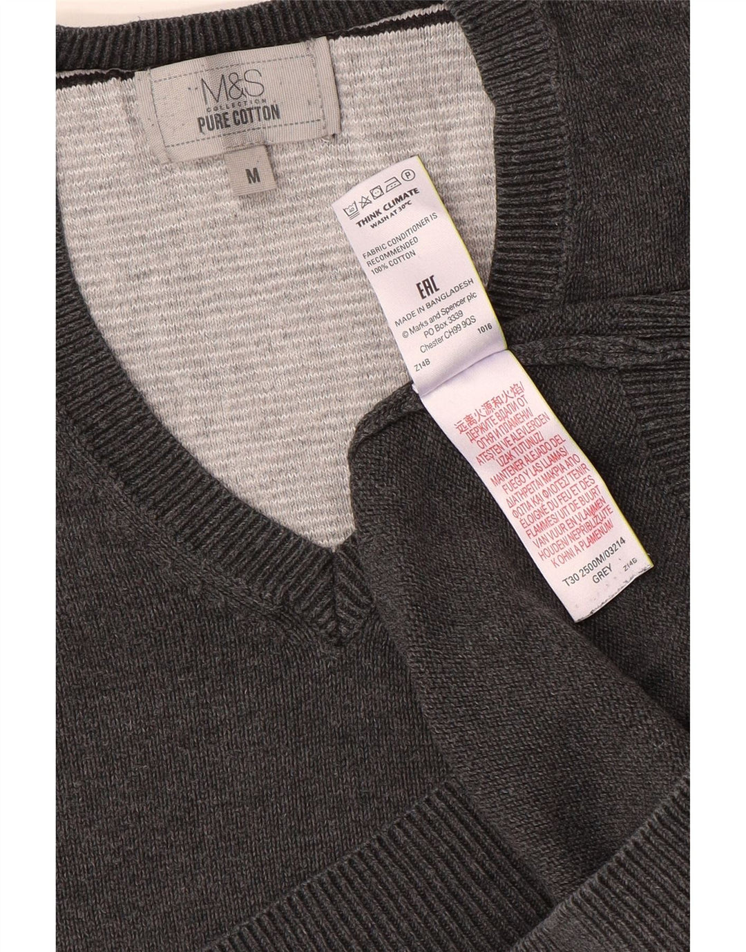 Pulover pentru bărbați Marks & Spencer, cu decolteu în V, din bumbac gri mediu