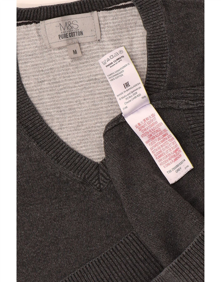 Pulover pentru bărbați Marks & Spencer, cu decolteu în V, din bumbac gri mediu