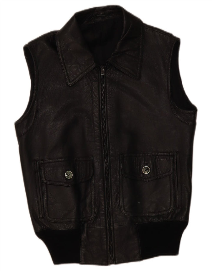 Gilet din piele vintage pentru bărbați UK 36 Small Black Leather