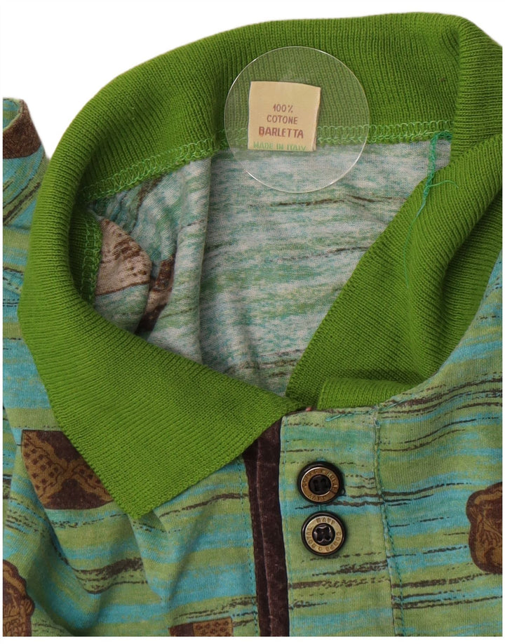 Tricou polo vintage pentru bărbați IT 48 bumbac geometric verde mediu