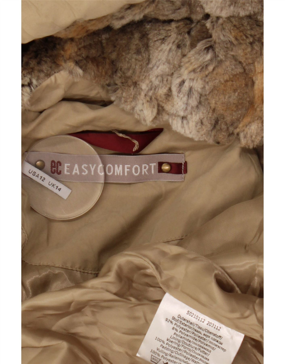 Palton căptușit cu glugă pentru femei Easy Comfort UK 14, mare, bej, poliester