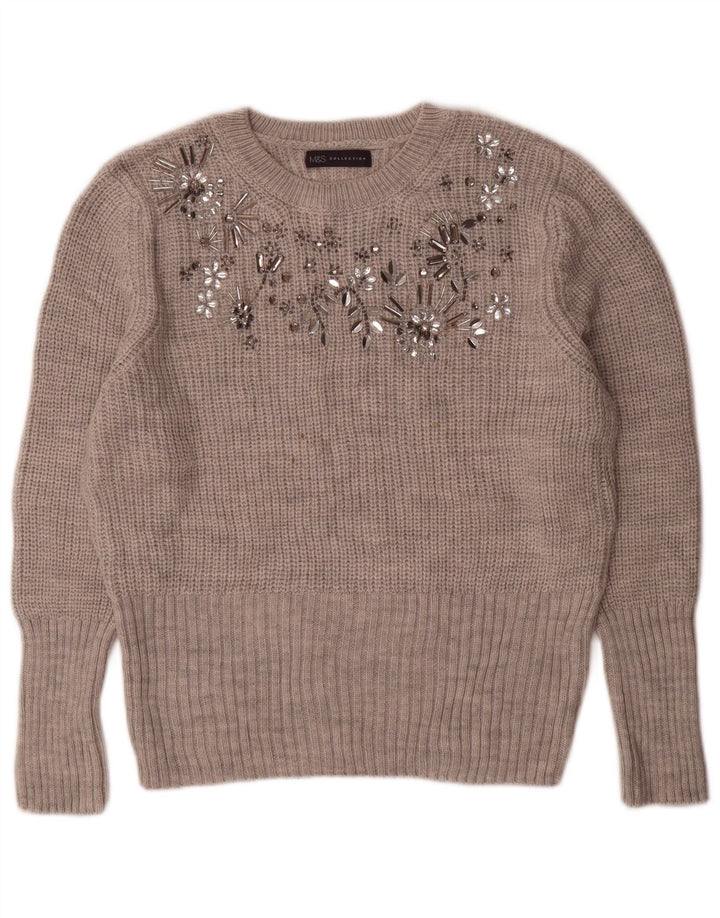 Pulover pentru femei Marks & Spencer cu decolteu rotund UK 14 Medium Gri Acrilic