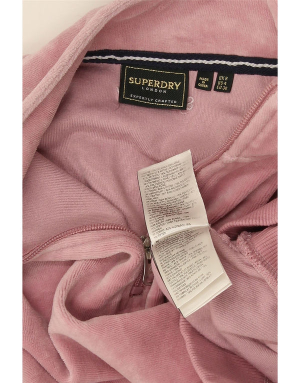 Pulover Superdry pentru femei, supradimensionat, din velur, cu fermoar și gât, UK 8, mic, roz