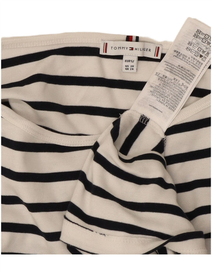 TOMMY HILFIGER Top pentru femei cu mâneci 3/4 UK 24 4XL bumbac cu dungi albe