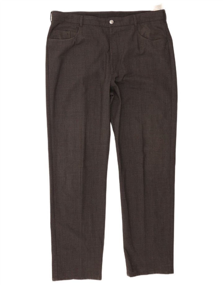 Pantaloni casual drepti pentru bărbați Marks & Spencer W38 L31 poliester cu carouri gri