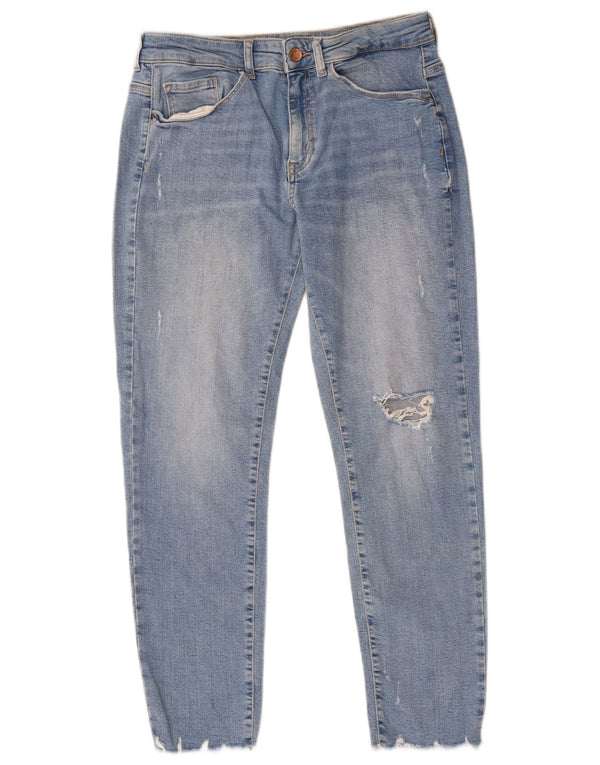 Zara Womens Distressed Cropped Jeans EU 40 Medium W30 L25 Blue Cotton