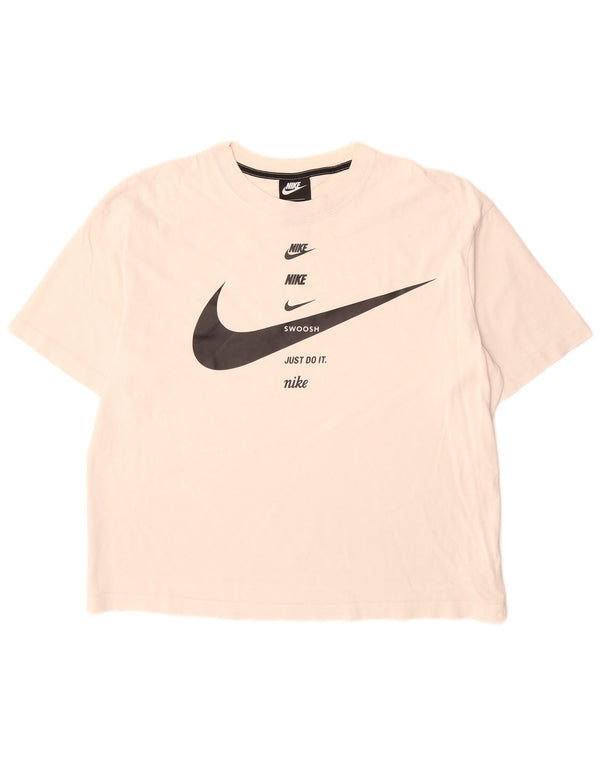 Tricou cu grafic Swoosh Nike pentru bărbați Top din bumbac alb mediu