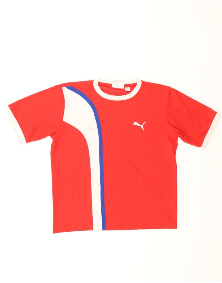 PUMA Mens T-Shirt Top Medium Red Colourblock Polyester Vintage Puma and Second-Hand Puma from Messina Hembry 