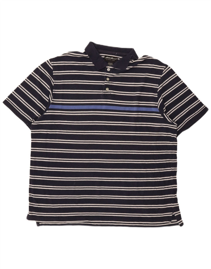 Cămașă polo Eddie Bauer pentru bărbați 2XL, bumbac cu dungi albastru bleumarin