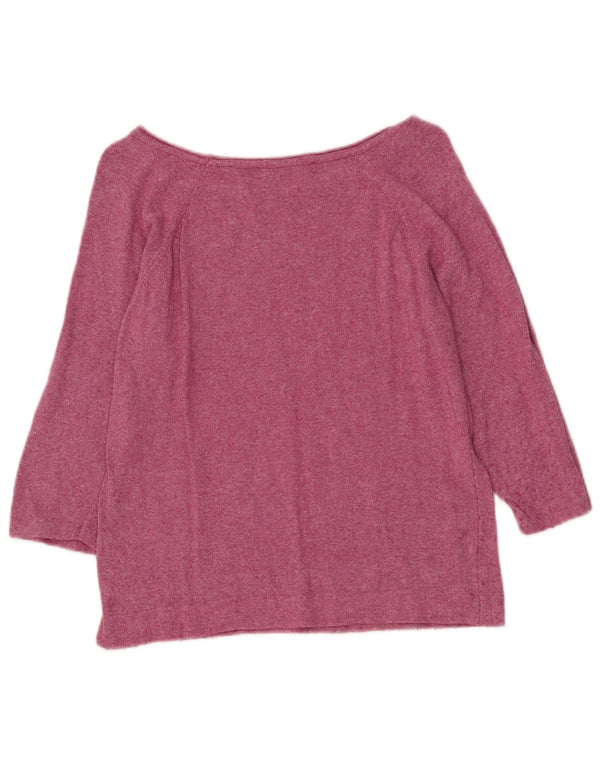 ZARA Womens 3/4 Sleeve Boat Neck Jumper Sweater UK 14 Large Pink Rayon