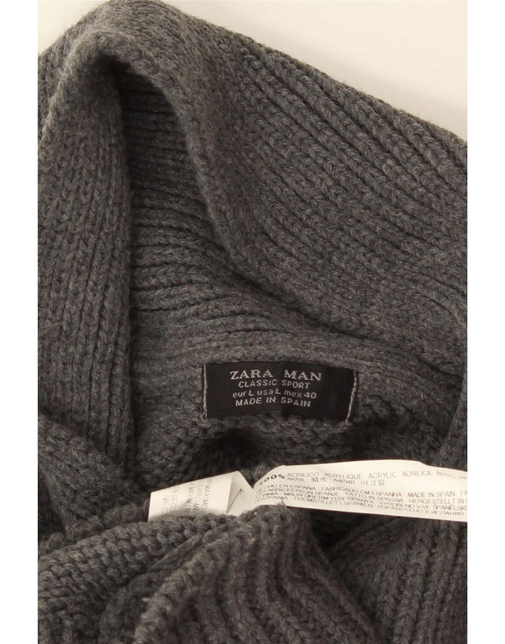 Pulover pentru bărbați cu gât șal ZARA, mare, gri acrilic