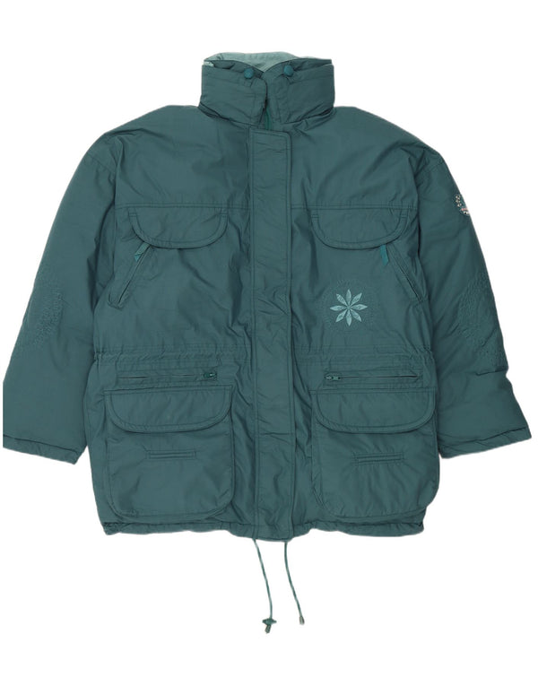 DIADORA Womens Oversized Hooded Padded Jacket UK 16 Large Blue Floral