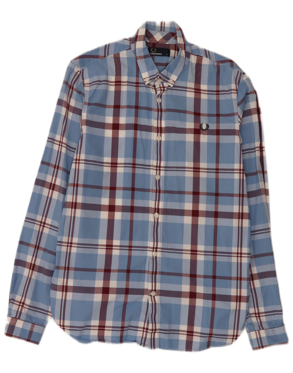 Cămașă Fred Perry pentru bărbați, bumbac cu carouri albastru mediu