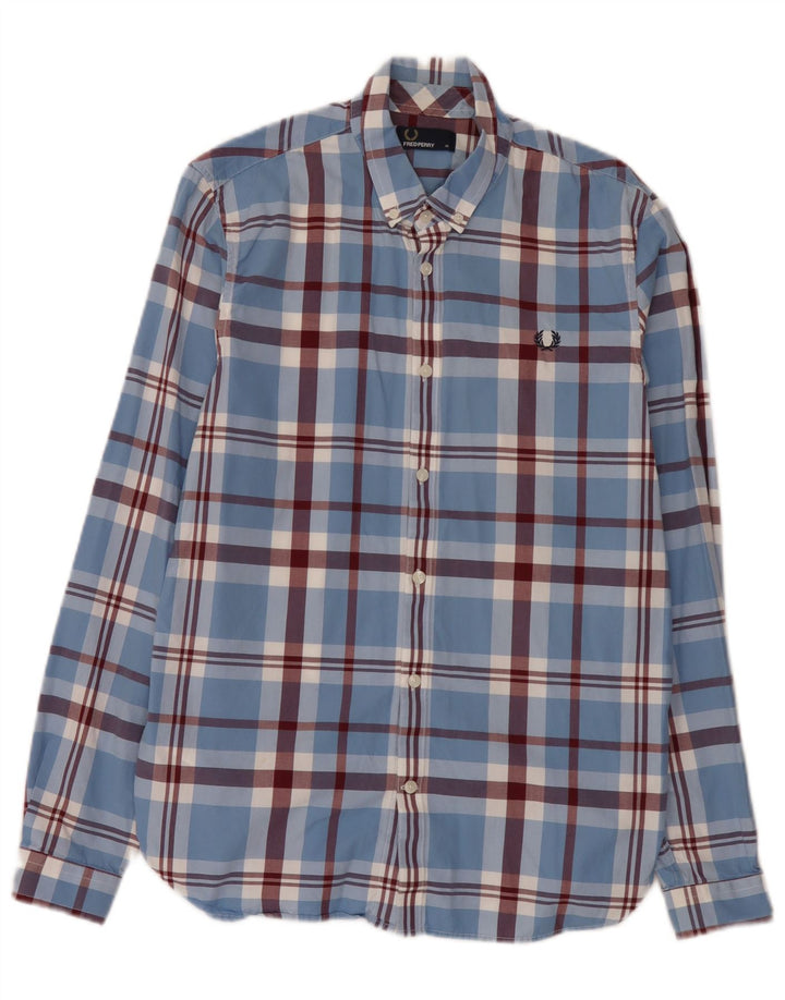 Cămașă Fred Perry pentru bărbați, bumbac cu carouri albastru mediu