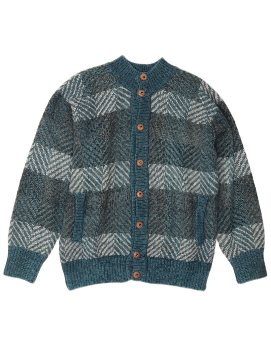Pulover Cardigan Vintage pentru bărbați, chevron mare albastru