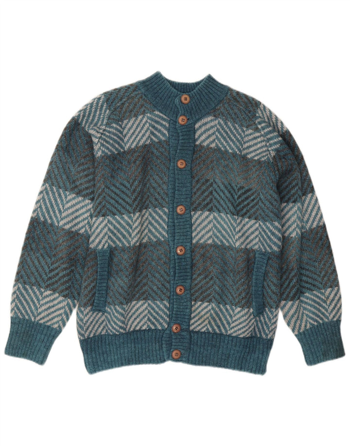 Pulover Cardigan Vintage pentru bărbați, chevron mare albastru