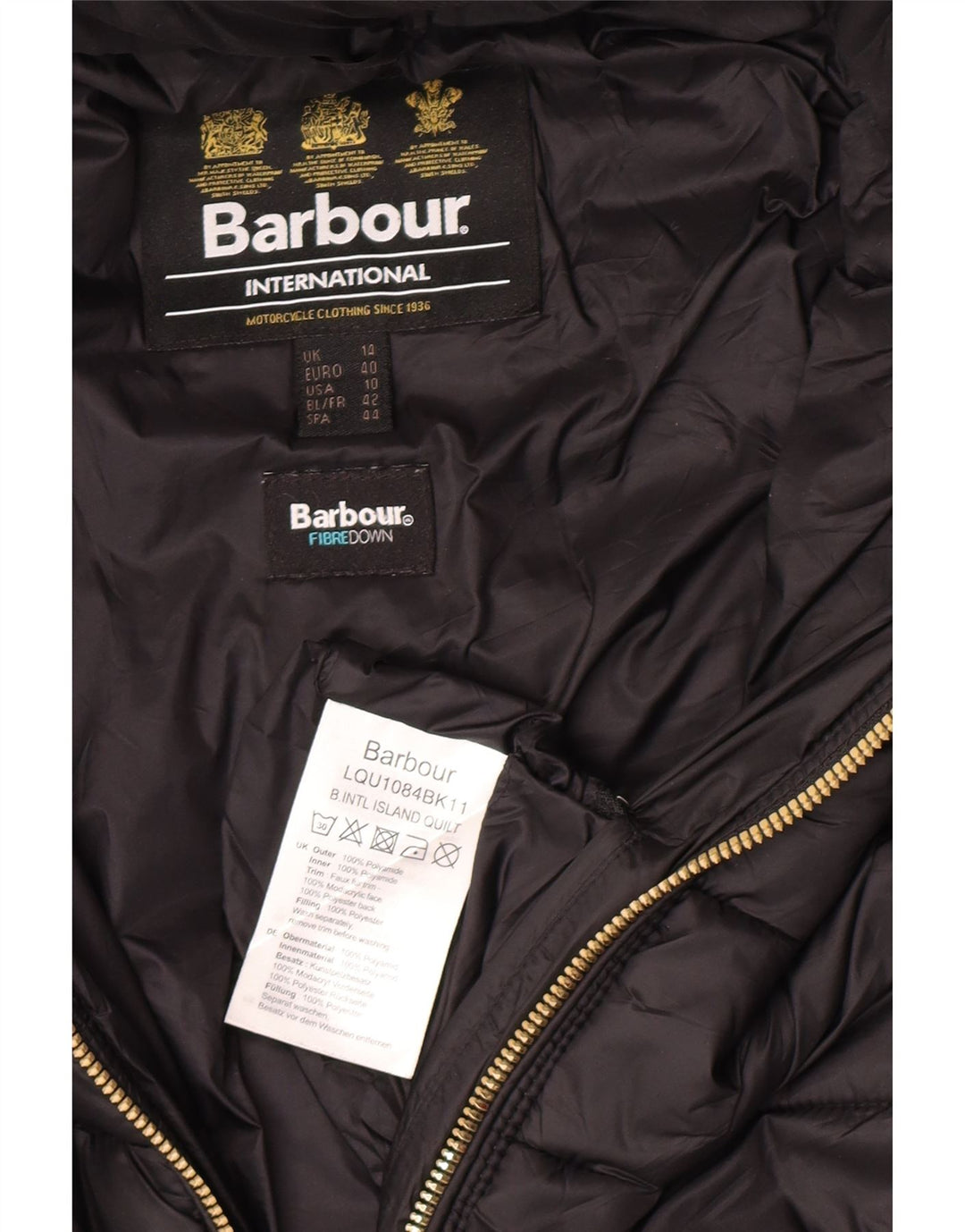 Jachetă căptușită cu glugă Barbour pentru femei UK 14 Poliamidă neagră mare