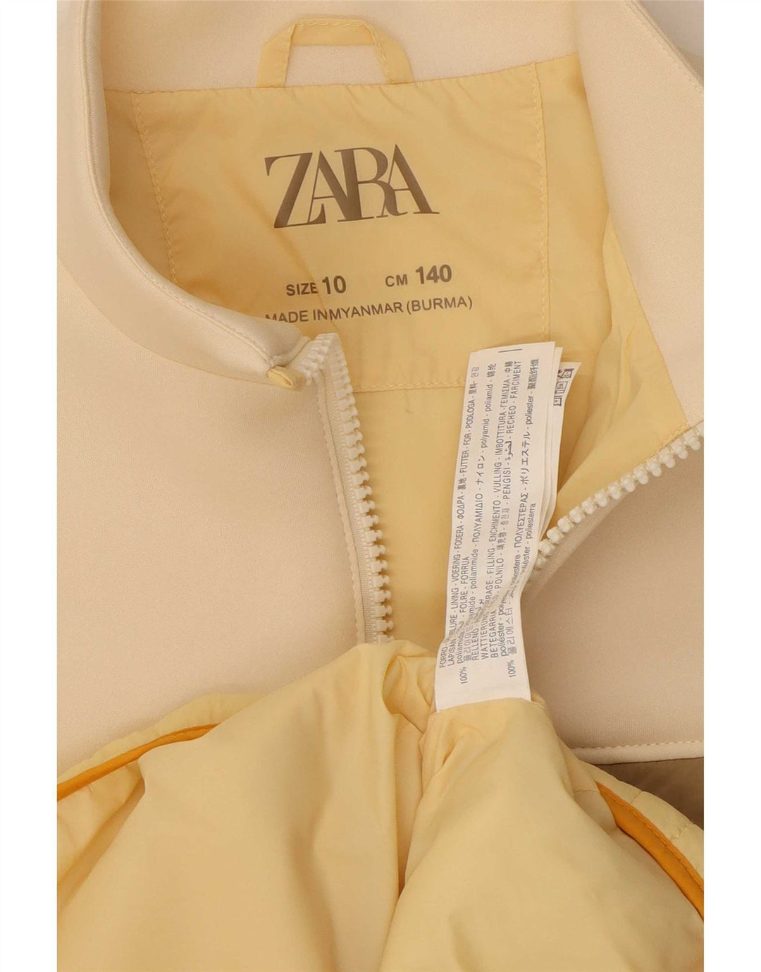 Jachetă căptușită pentru fete Zara 9-10 ani, galbenă, din poliamidă