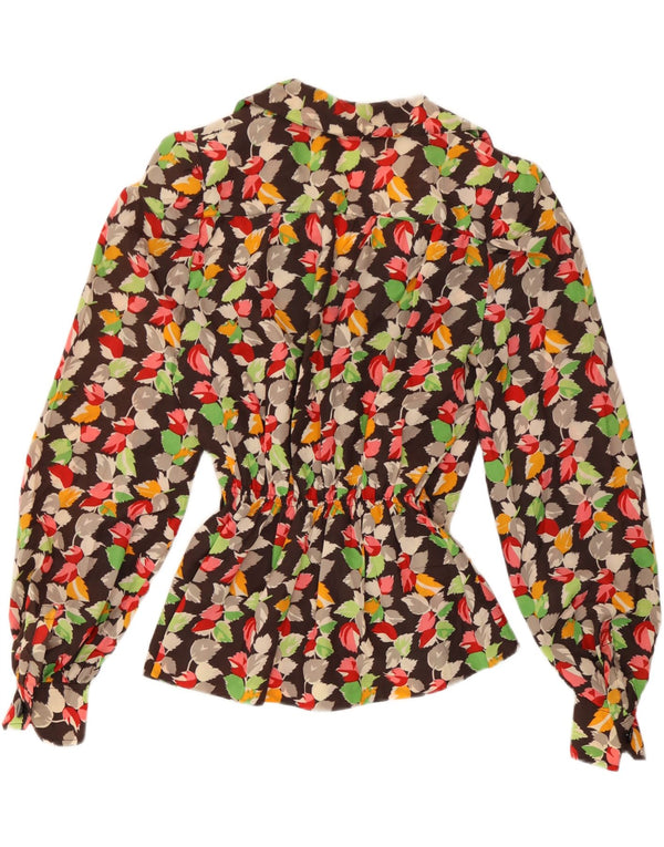 Bluză vintage cămașă cu mânecă lungă pentru femei UK 12 Medium Multicolor Floral