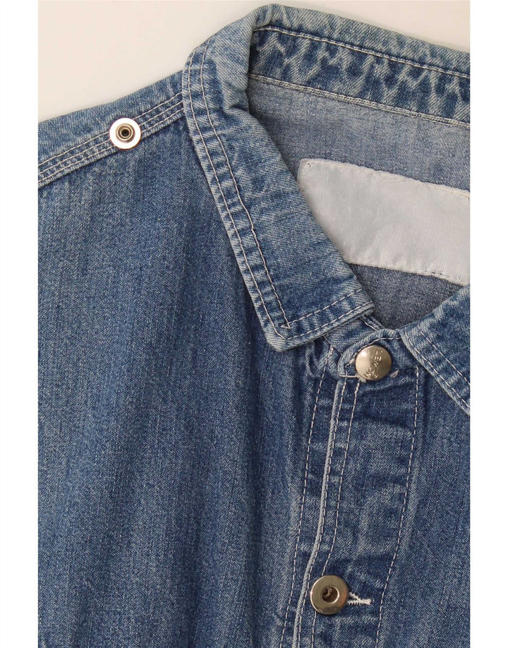 Cămașă din denim cu mânecă scurtă pentru bărbați, albastru mediu