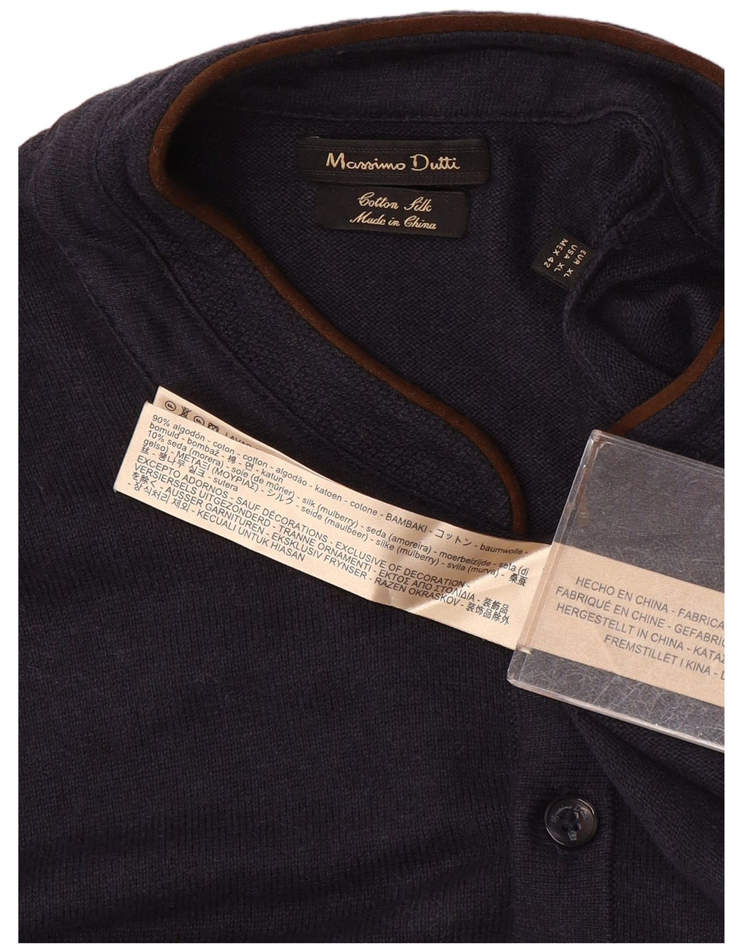 Massimo Dutti Pulover pentru bărbați cu gât cu nasturi, XL, bumbac bleumarin