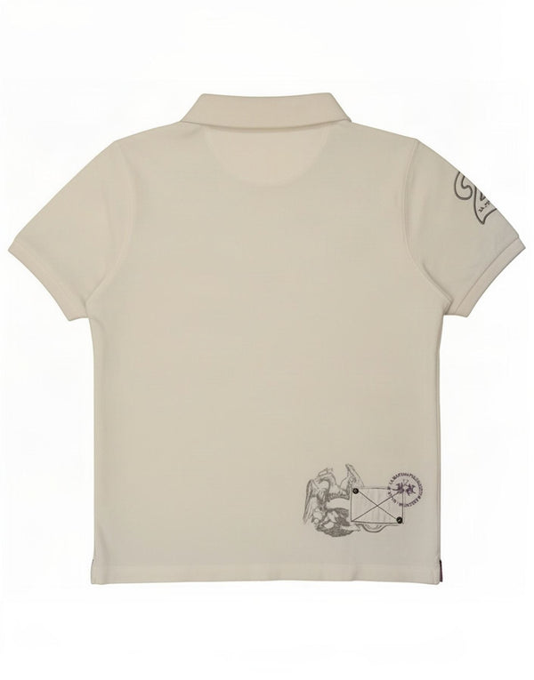 Tricou polo cu grafică pentru bărbați La Martina, bumbac alb mediu