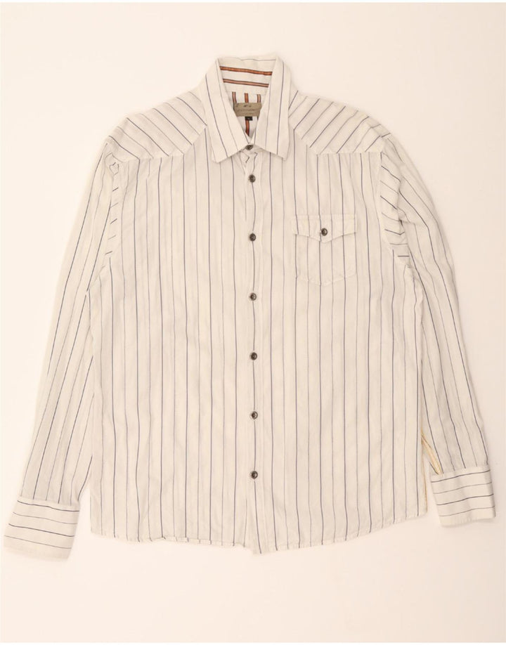 JACK & JONES Mens Graphic Shirt XL White Striped Cotton Vintage Jack & Jones and Second-Hand Jack & Jones from Messina Hembry 