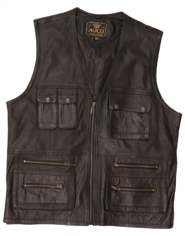 Gilet din piele vintage pentru bărbați UK 42 XL din piele neagră