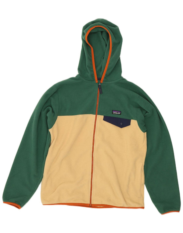 Jachetă fleece cu glugă Patagonia pentru băieți 13-14 ani XL, verde, color block