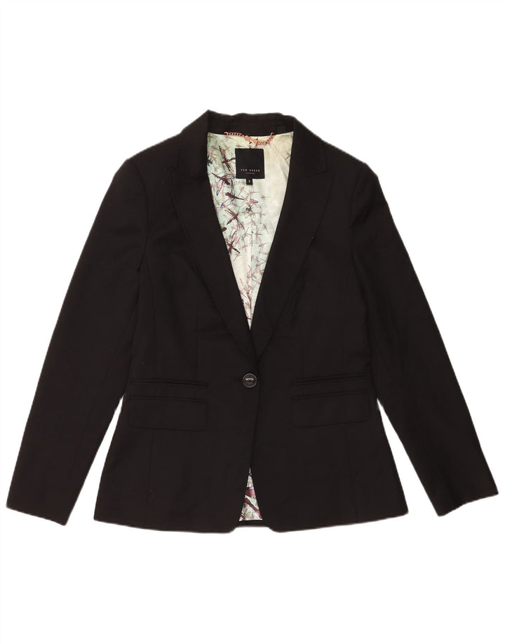 Jachetă Ted Baker pentru femei, cu 1 nasture, mărimea 3, lână neagră medie