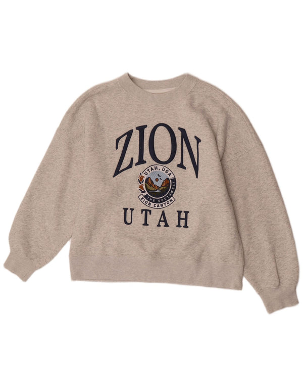 Pulover cu grafic pentru femei Abercrombie & Fitch, UK 16, mare, gri