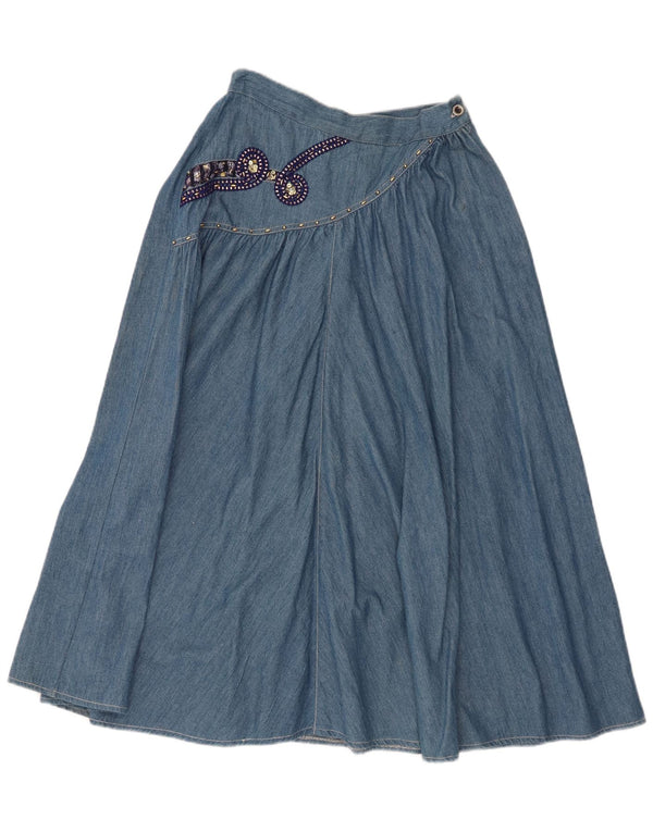 Fusta de blugi vintage pentru femei IT 44 Medium W26 Blue Paisley Bumbac
