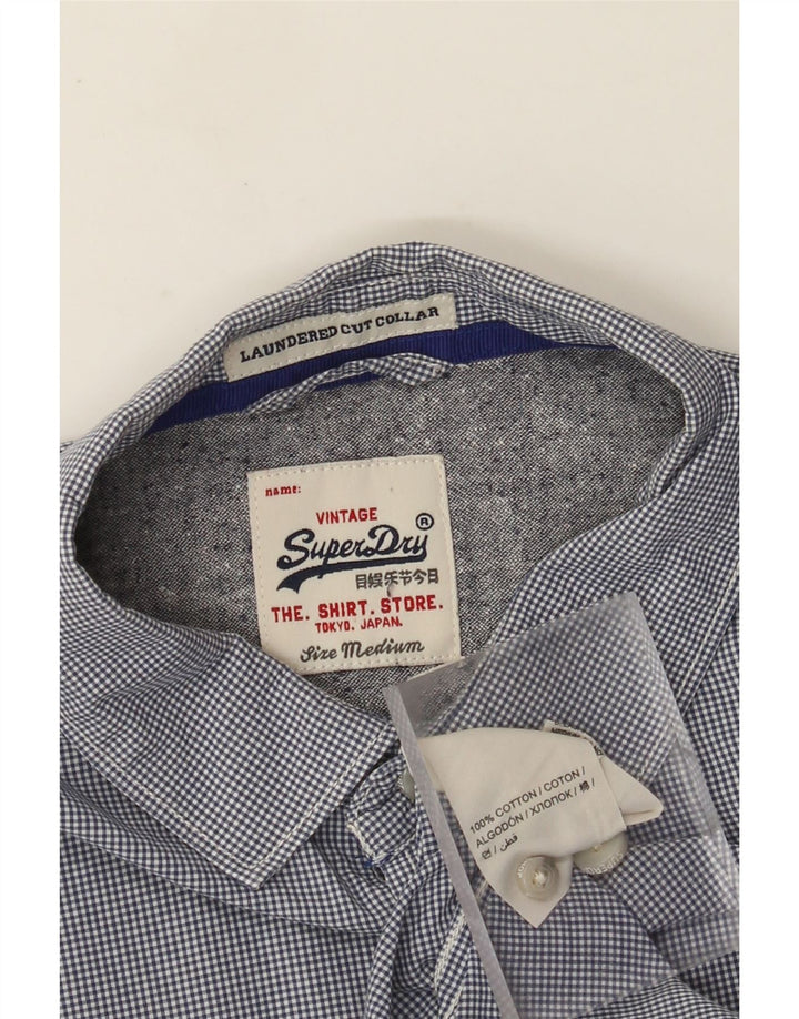Cămașă pentru bărbați Superdry, bumbac vichy, albastru bleumarin mediu