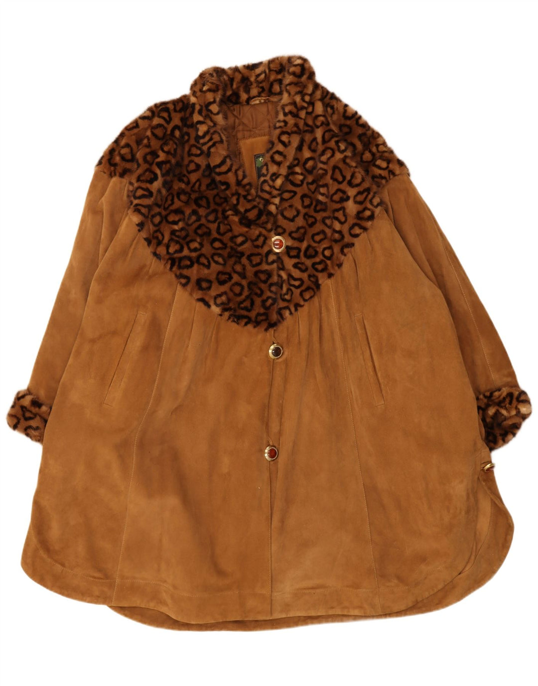 Pardesiu supradimensionat din piele intoarsa pentru femei Vintage IT 44 Medium Brown Animal Print