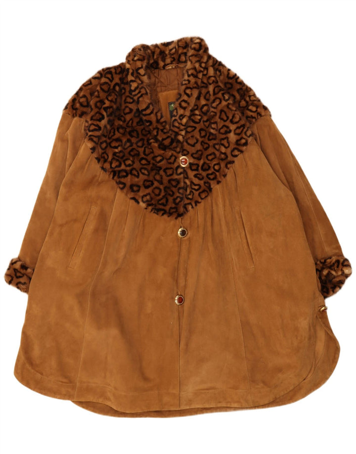 Pardesiu supradimensionat din piele intoarsa pentru femei Vintage IT 44 Medium Brown Animal Print