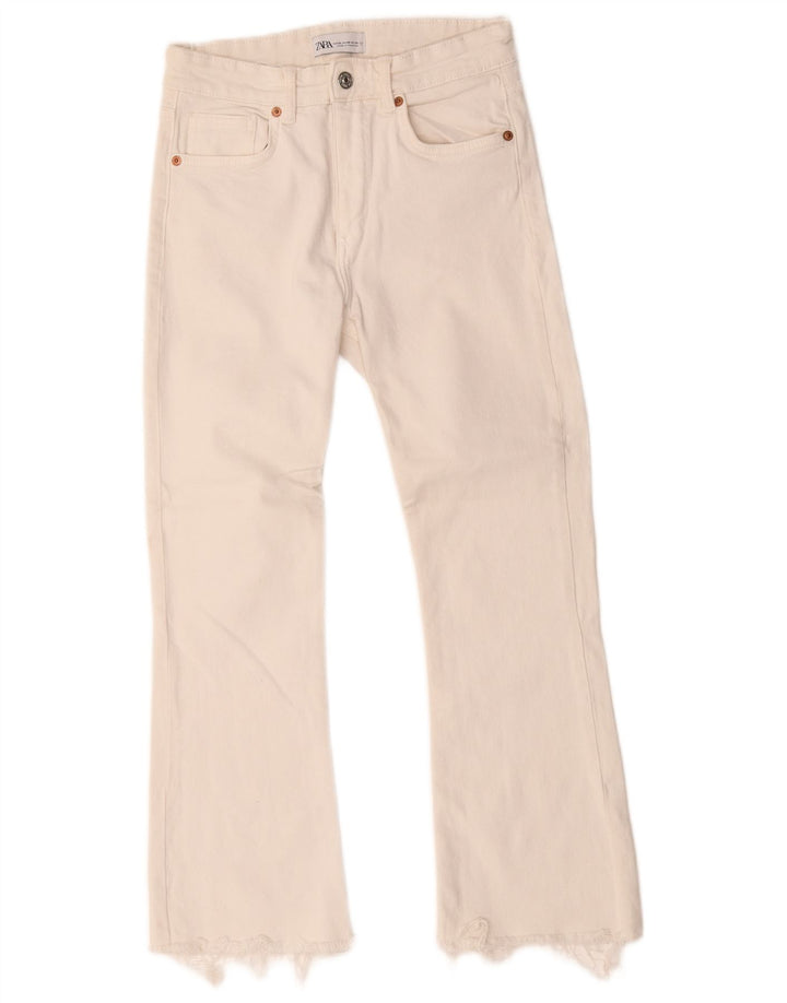 Blugi Bootcut pentru Damă Zara EU 38 Mici L28 L25 Bumbac Alb