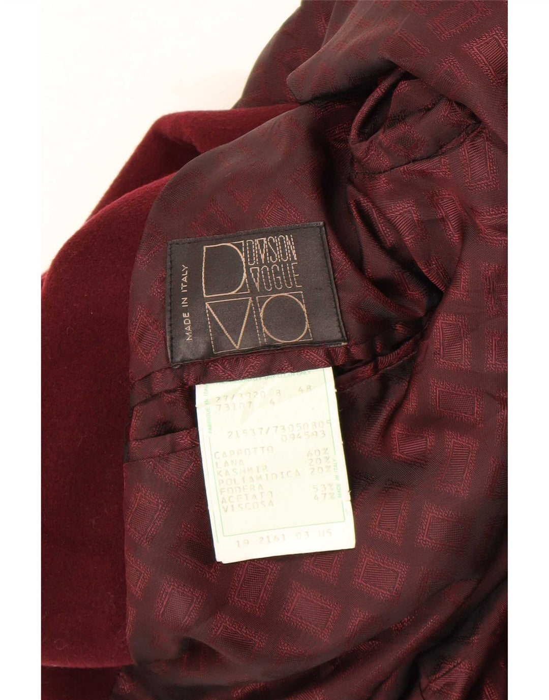 Pardesiu pentru bărbați Division Vogue IT 48 Medium Burgundy Lână