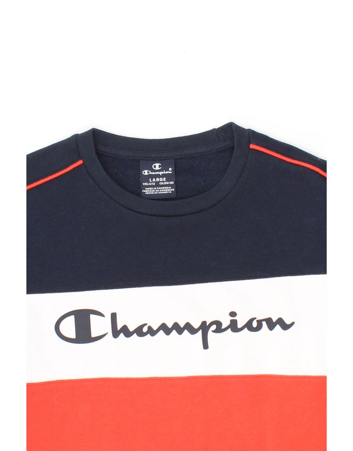 CHAMPION Boys Graphic Sweatshirt Jumper 11-12 Years Large Navy Blue Vintage Champion and Second-Hand Champion from Messina Hembry 