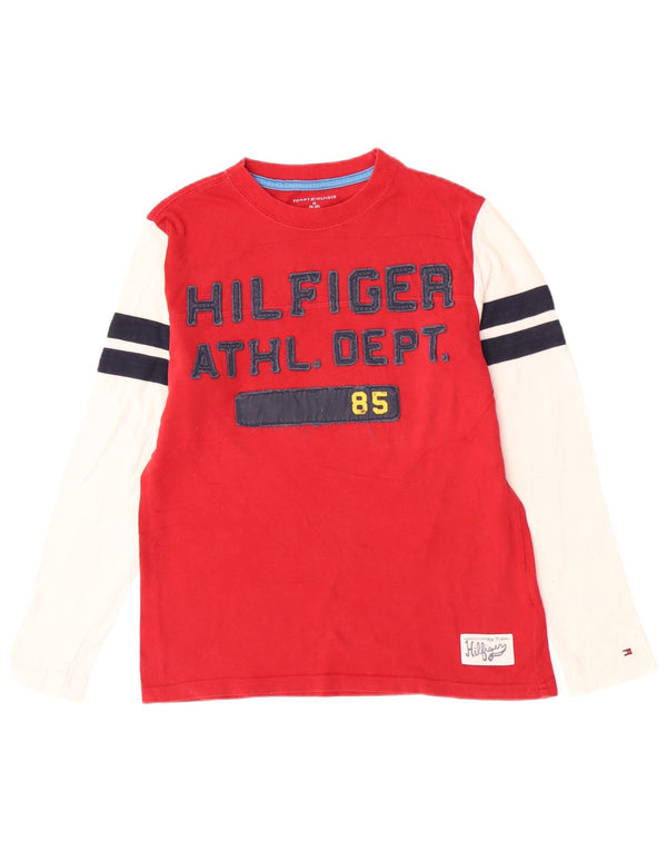 Tommy Hilfiger Boys Graphic Top Long Sleeve 8-9 Years Medium Red