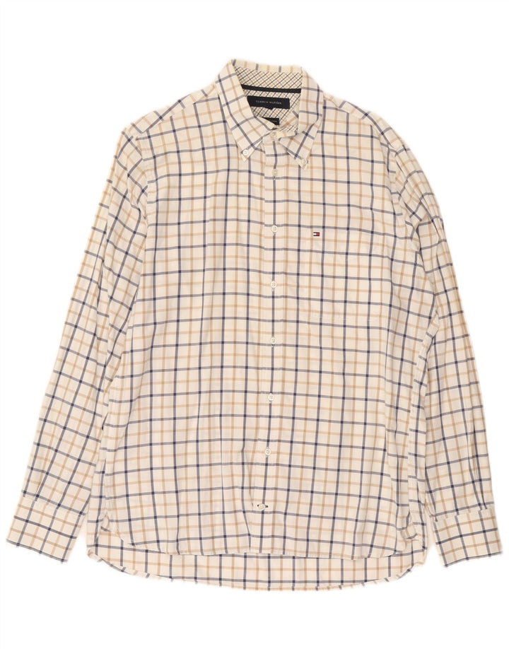Cămașă pentru bărbați Tommy Hilfiger, bumbac cu carouri alb, mediu, anii 80