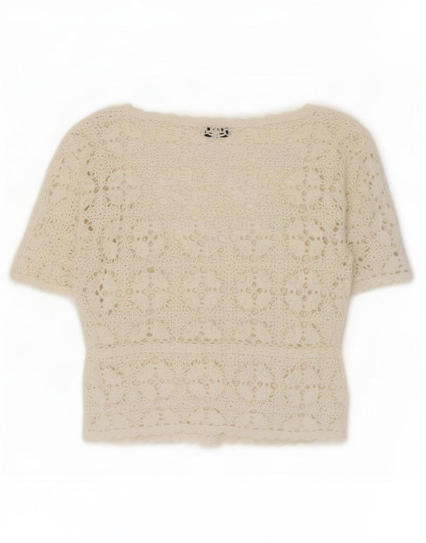 Top bolero croșetat cu mânecă scurtă pentru femei Sasha UK 14, mare, alb, floral