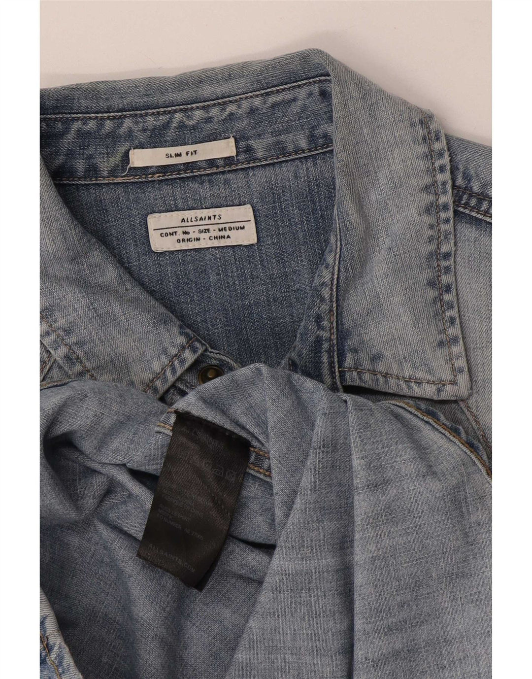 Cămașă din denim pentru bărbați All Saints, bumbac albastru mediu
