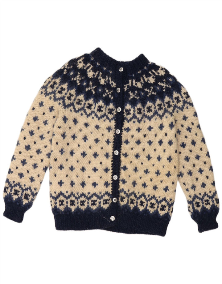 VINTAGE Pulover cardigan pentru femei UK 16 Large Off White Fair Isle