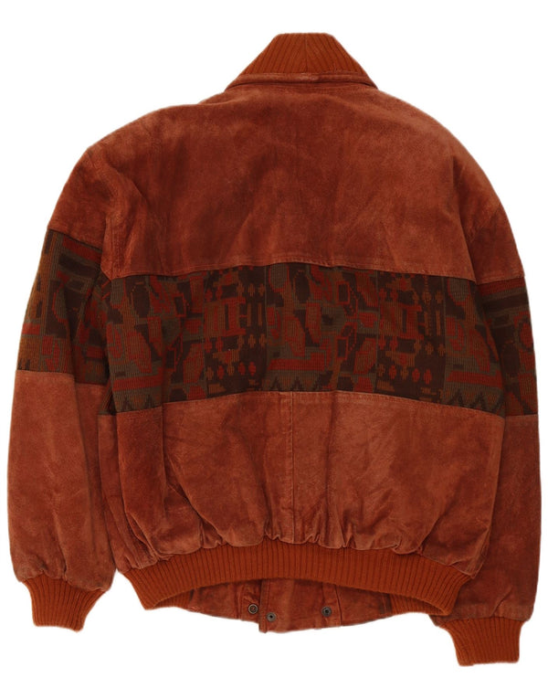 Jachetă de vânt pentru bărbați din piele intoarsa vintage UK 42 XL maro din piele geometrică