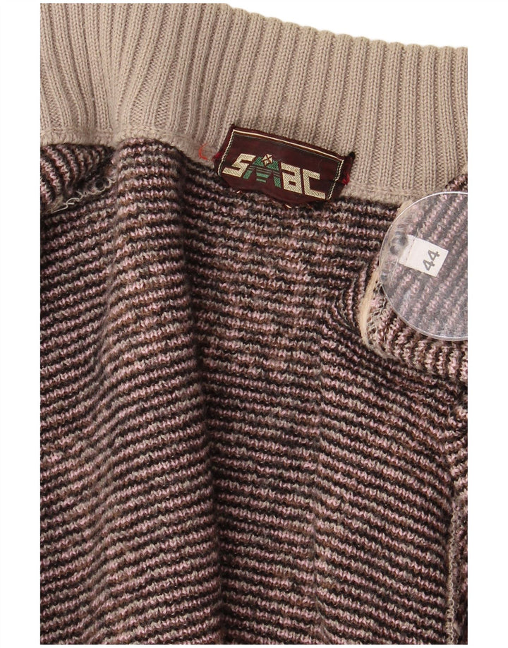 VINTAGE Pulover cardigan deschis cu paragate pentru femei IT 44 Maro Mediu Geometric